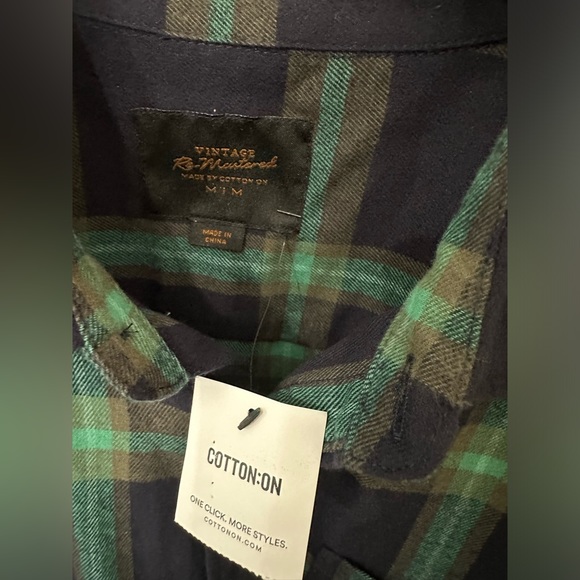 NWO Cotton On Vintage Remastered Shirt Mens M Long Sleeve Green Blue Button Down - Picture 2 of 7